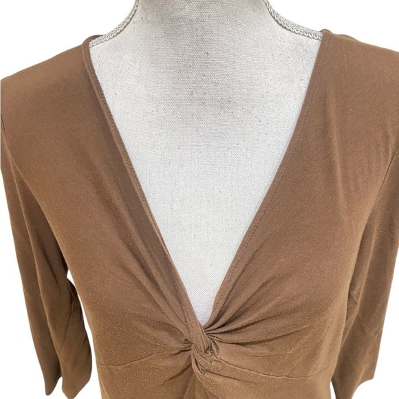 Talbots v neck front knot caramel brown lightweight top 3/4 sleeve size medium - Picture 4 of 10